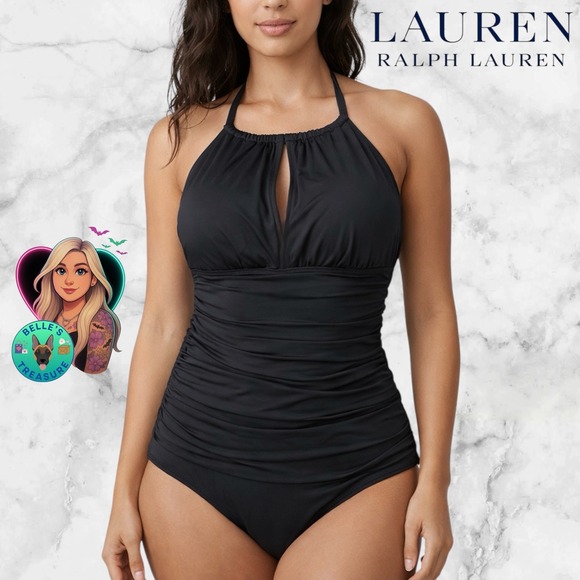 Ralph Lauren LRL Black Keyhole Tummy Control One Piece Swimsuit18W Slimming